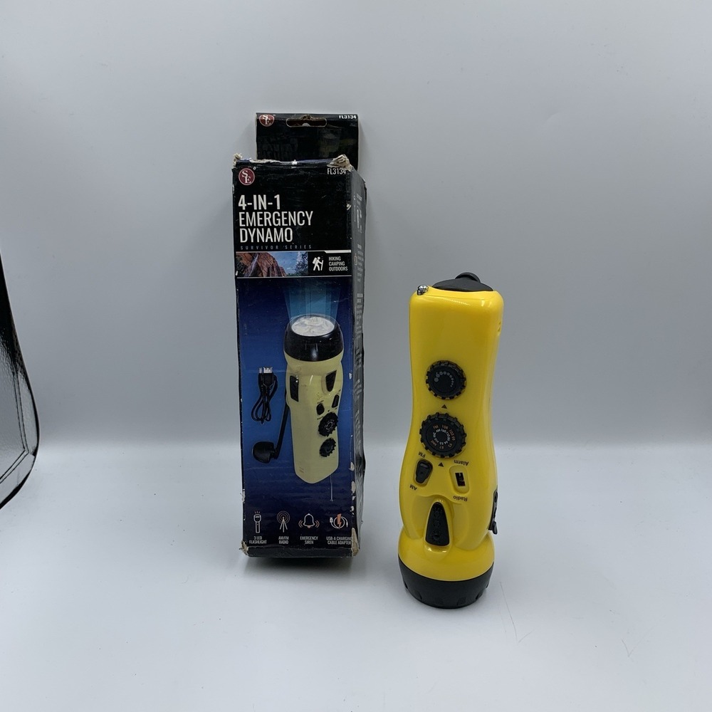 7-1/2" 3 LED 4-IN-1 Dynamo Flashight & Emergency Radio Hand Crank Power Survivor